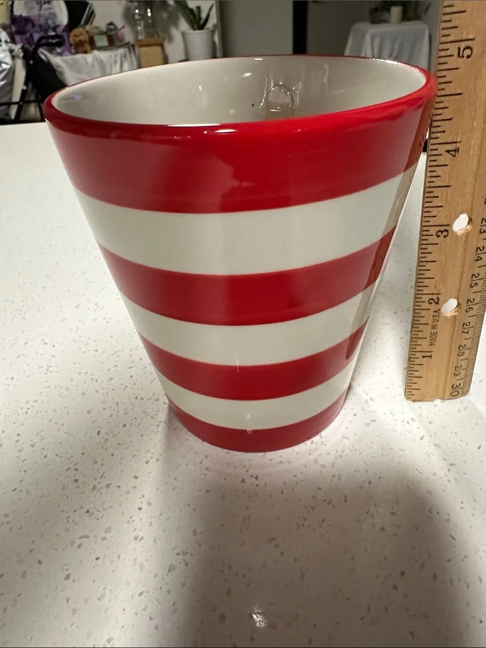 Red and White Striped Ceramic, Apple Vanilla Candle
